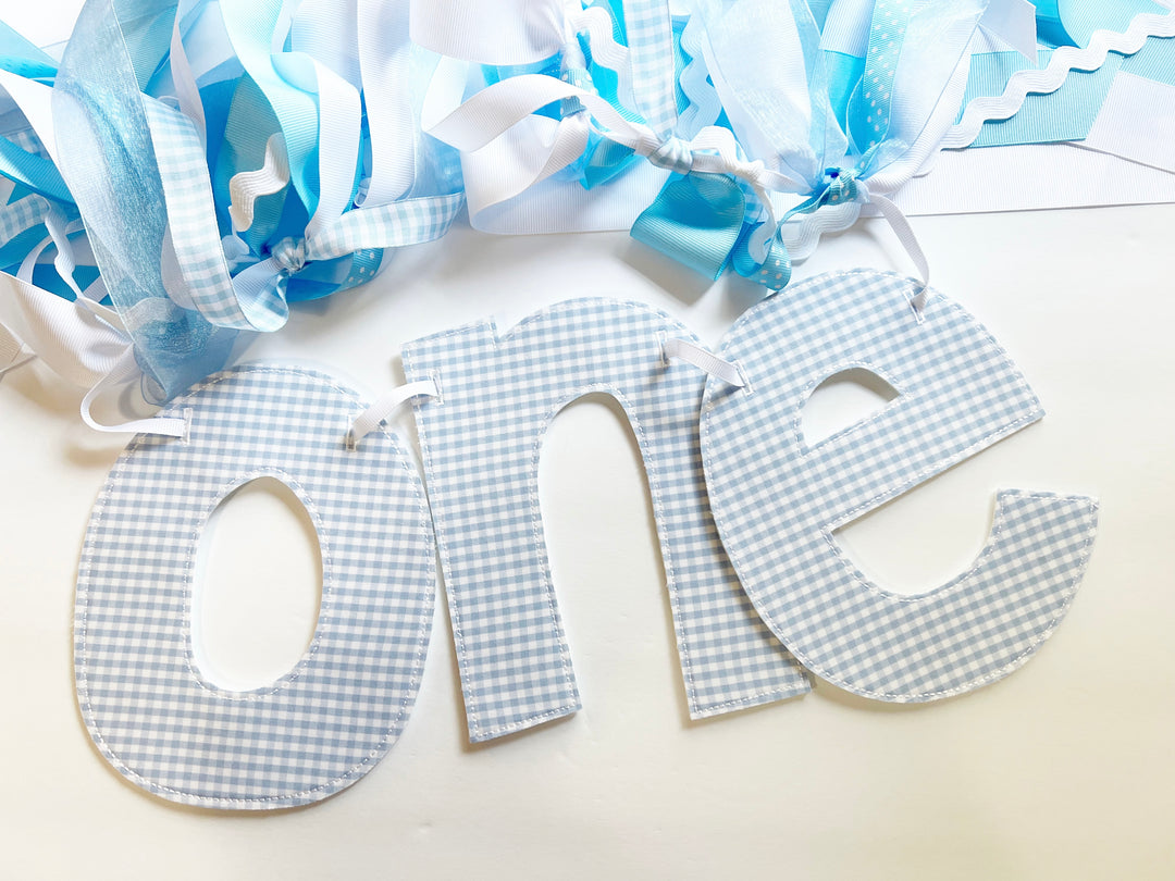 Blue Gingham Birthday Set