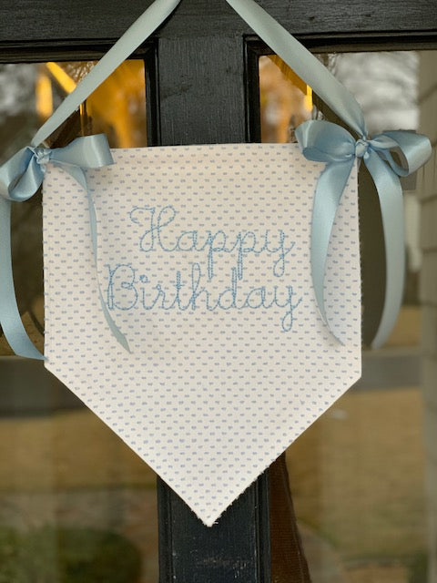 Happy Birthday Pendant Hanger in Blue Swiss Dot