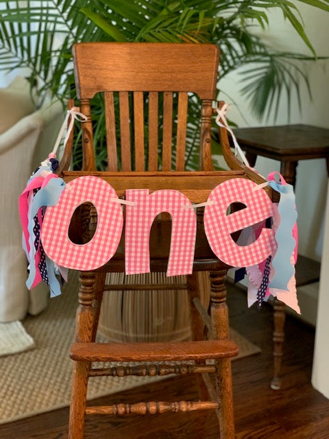 Hot Pink and White Gingham ONE Banner and Hat