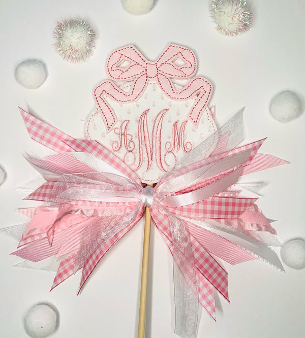 Bow with Oval Initials Cake Topper