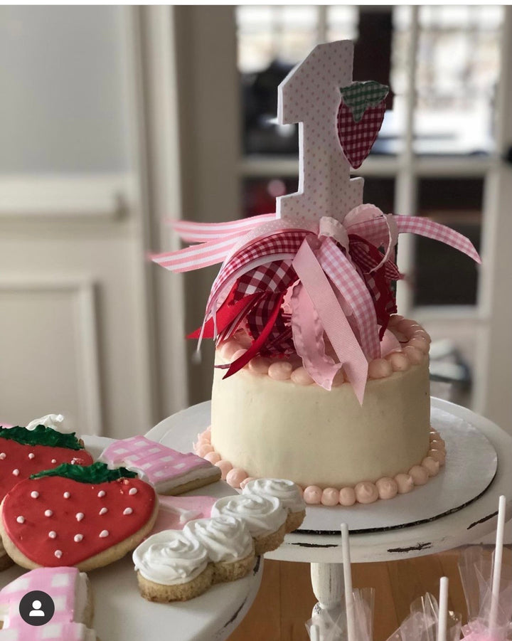 Strawberry One Set:  One, Hat, Bib and Cake Topper