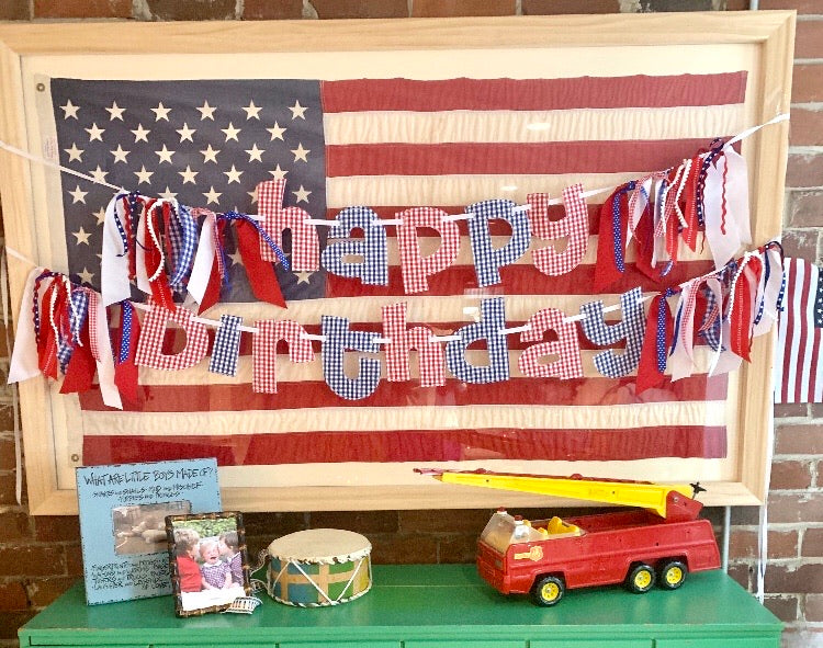 Blue and Red Mixed Gingham HBD Banner