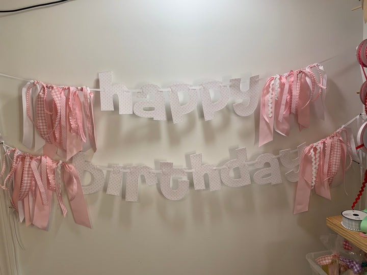 Pink Swiss Dot Happy Birthday Banner