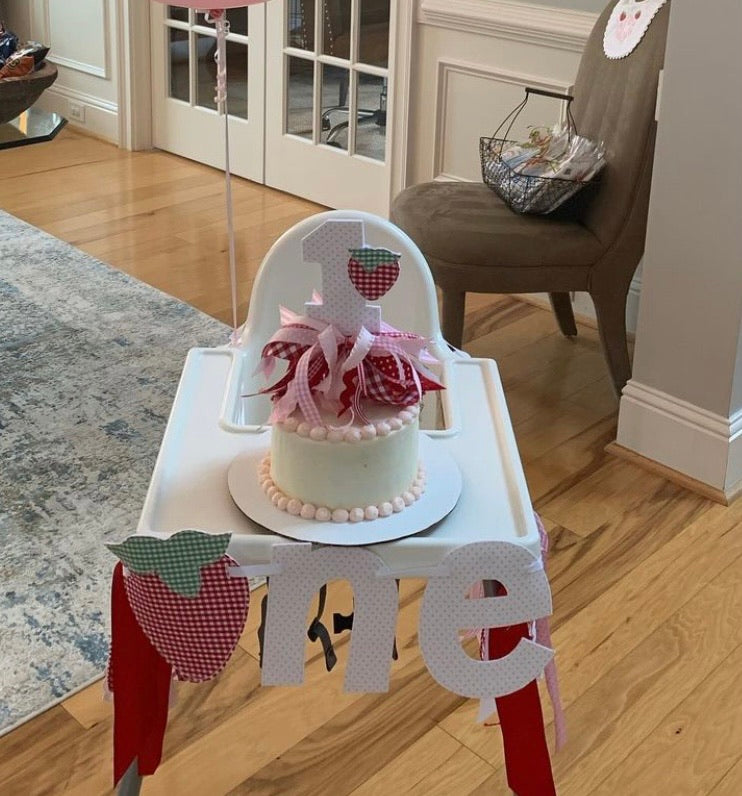 Strawberry One Set:  One, Hat, Bib and Cake Topper