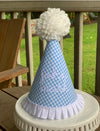 Light Blue and White Gingham Birthday Hat