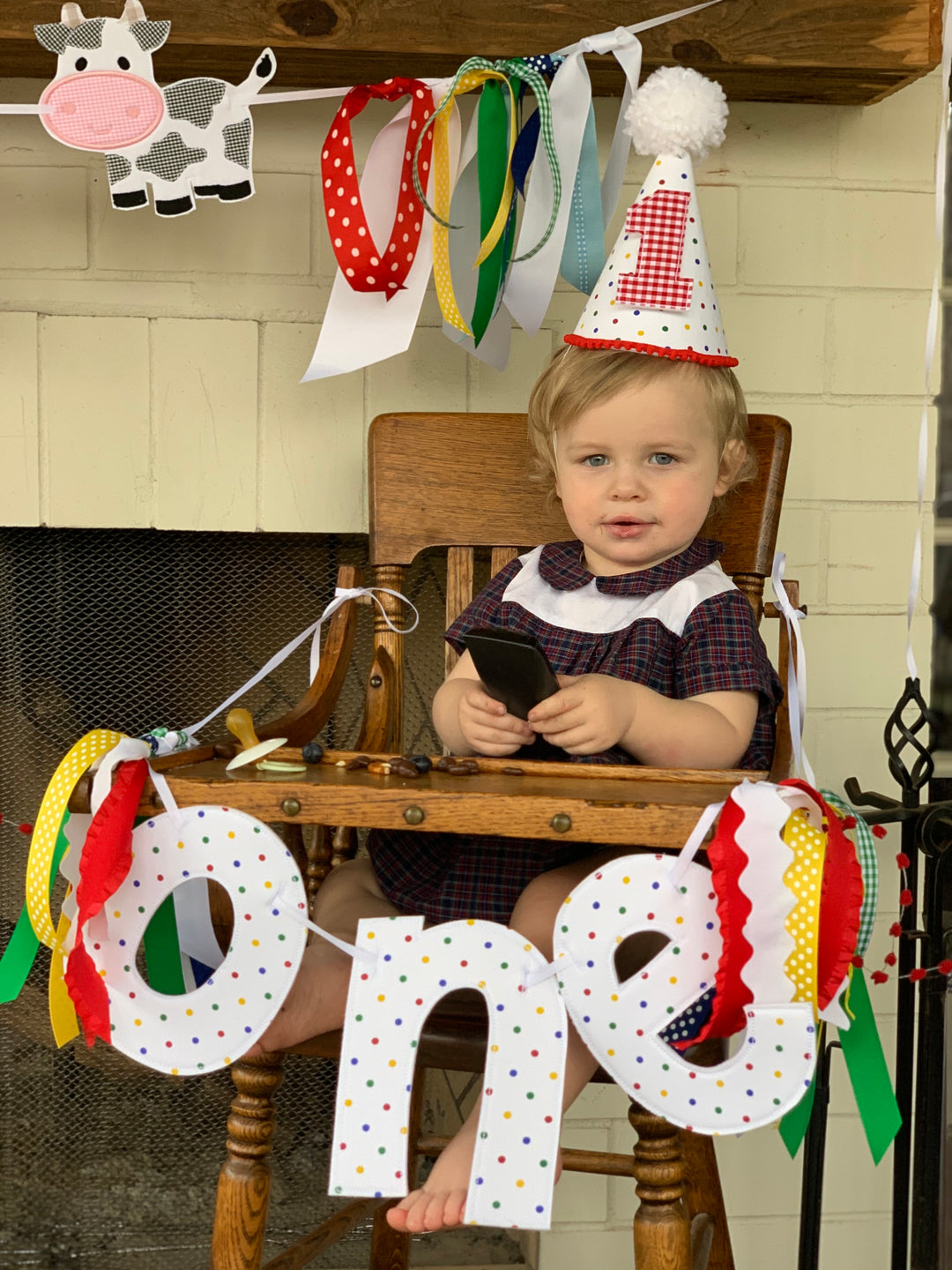 Primary Confetti Dot ONE banner and Hat