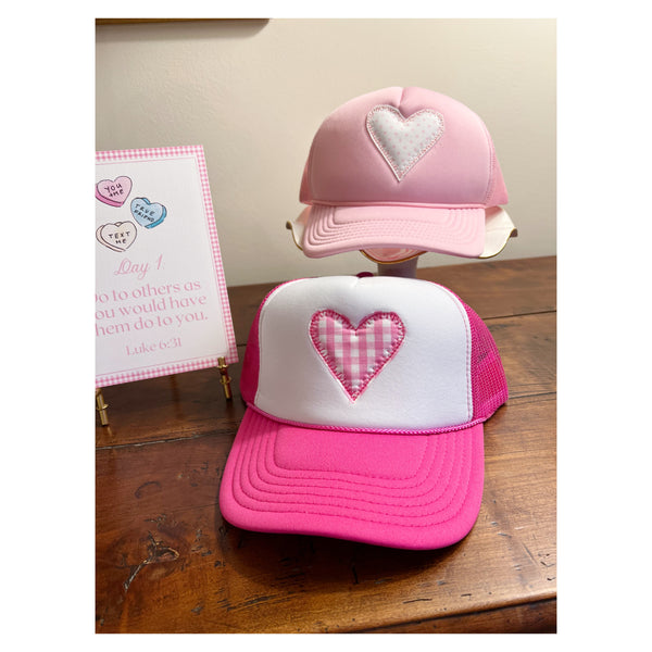 Toddler Youth Pink and White Trucker Hat with Heart