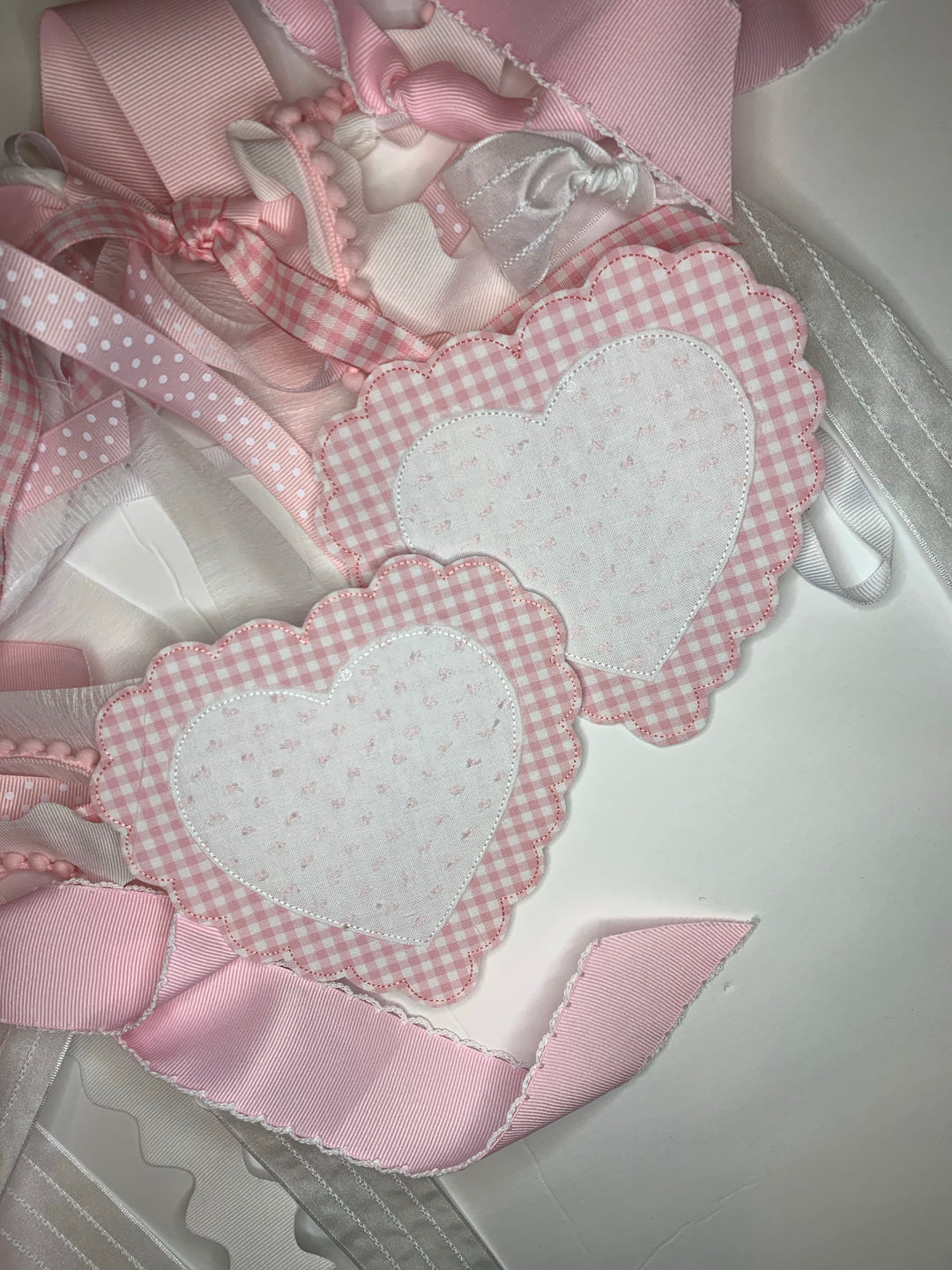 Pink Swiss scalloped heart banner