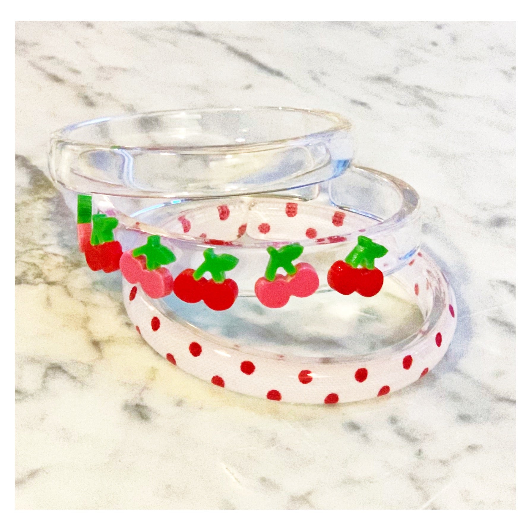 Multi Cherry Clear & Dots Bangles (set of 3)