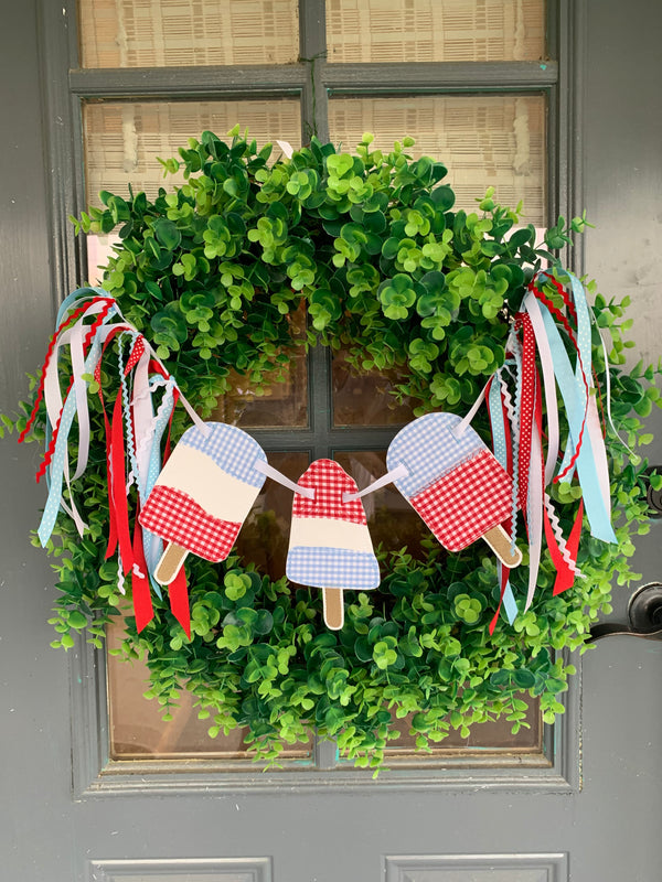 Red, White and Blue Pops Wreath Banner