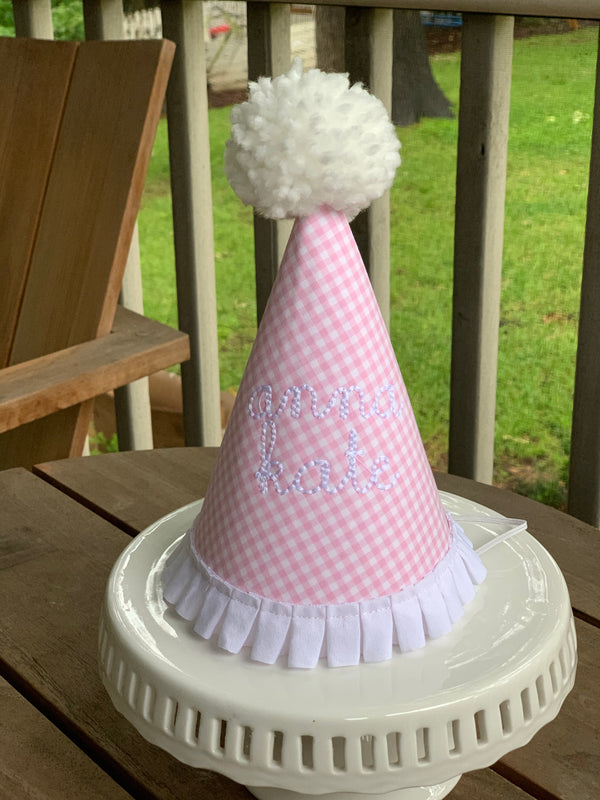 Pink and White Gingham Birthday Hat