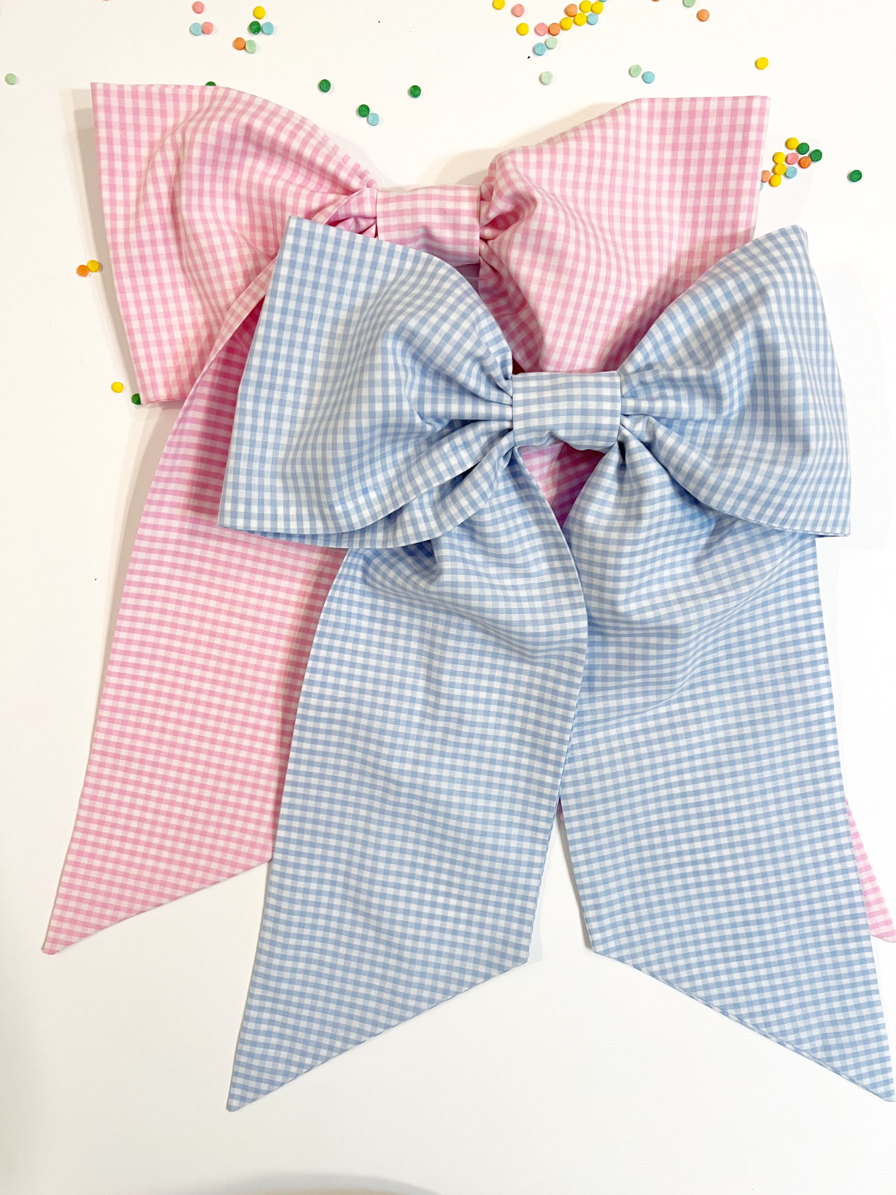 Pink and Blue Gingham Bow with Monogram